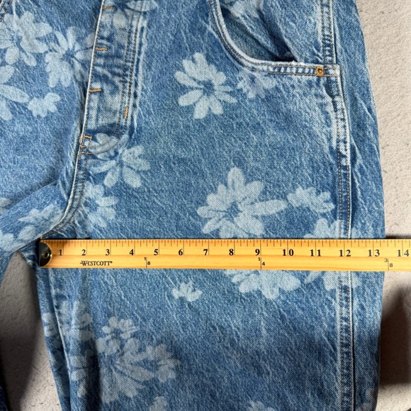 Free People We The Free Floral Barrel Leg Jean Blue High Rise Size 32 Distressed - Picture 8 of 13